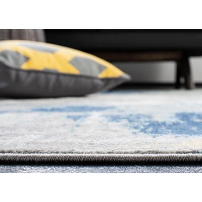 Modern Abstract Grey and Gold 3' Square Synthetic Rug