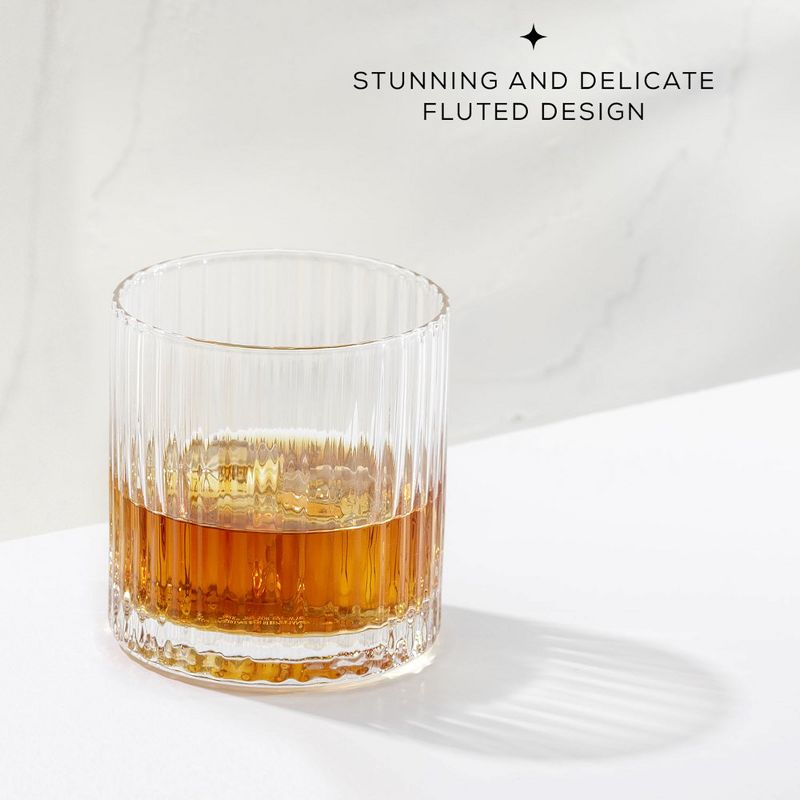 JoyJolt Elle Fluted Double Old Fashion Whiskey Glass - 10 oz Ribbed Scotch Glasses - Set of 2, 4 of 7