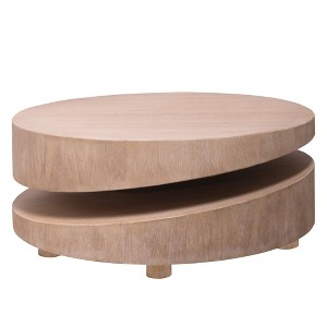 Vynxaria Modern Round Coffee Table - 31.3"D×13.8"H Natural Finish, Two-Tier Asymmetrical, Manufactured Wood Accent Table for Living Room - 1 of 4
