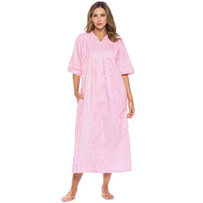 Casual Nights Women's Zip Front Woven House Dress 3/4 Sleeves Housecoat Long Duster Lounger