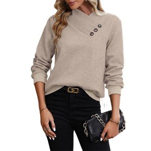 Coolmee Women's Sweaters Fall Long Sleeve V Neck Collared Knitted Pullover Sweaters Dressy Casual Tops - 1 of 4