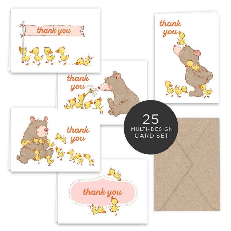 Paper Frenzy Spring Bear and Ducks Thank You Note Card Collection 25 pack with Kraft Envelopes, 1 of 7
