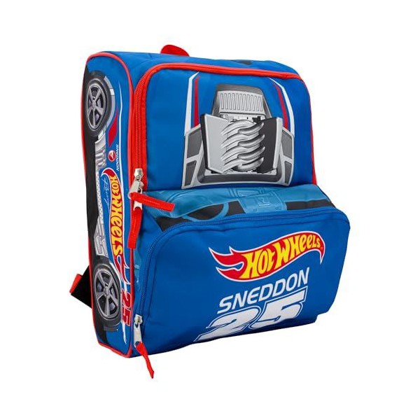 Mochila mini de 14 pulgadas con forma de auto de carreras Hot Wheels Blue Sneddon #25 Twinduction, bolso escolar para niños, azul