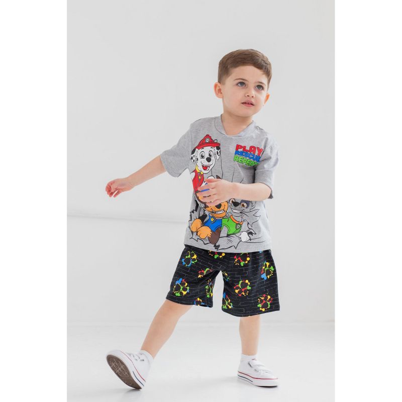 Paw Patrol Rocky Rubble Marshall T-Shirt Tank Top and French Terry Shorts -  3 Piece Outfit Set Toddler, 3 of 10