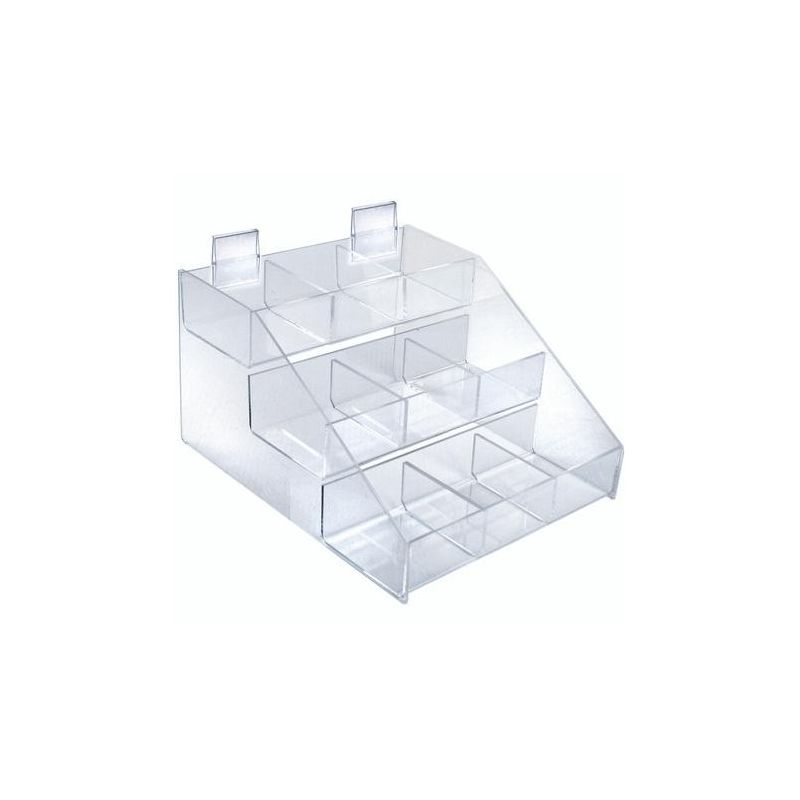Azar Displays Three-Tier Shelf, 9 Compartment Counter Step Display, 12" wide, 1 of 7