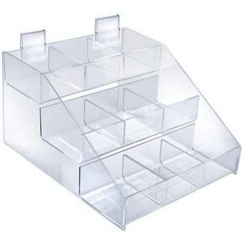 Azar Displays Three-Tier Shelf, 9 Compartment Counter Step Display, 12" wide