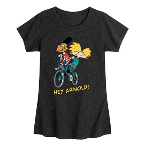 Girls' - Hey Arnold! - Arnold and Gerold Bike Fitted Short Sleeve Graphic T-Shirt - 1 of 4