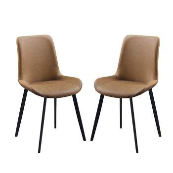 Simple Relax Set of 2 PU Upholstered Side Chair with Metal Legs in Brown