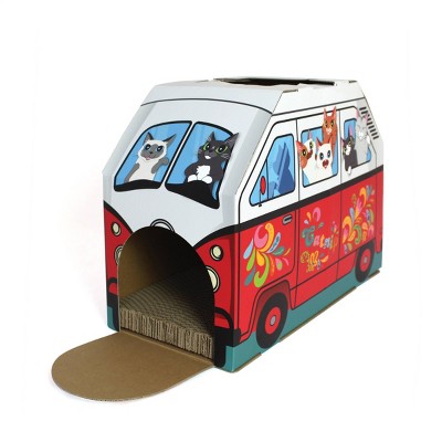American Cat Club Retro Van Cat House with Scratchboard - Red