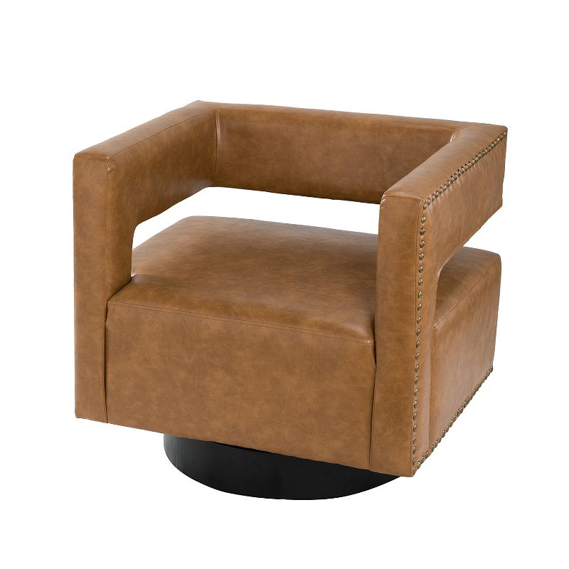 Francesca Comfy Swivel Barrel Chair for Bedroom with Nailhead Trim | ARTFUL LIVING DESIGN, 1 of 10