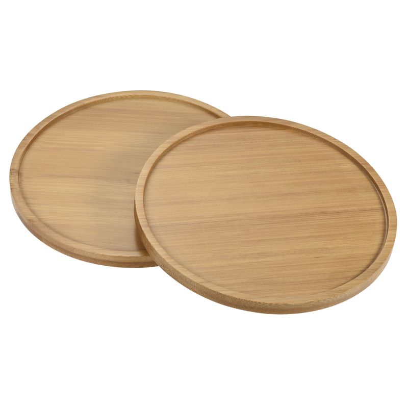 Unique Bargains Indoor Round Bamboo Planter Saucer Drip Tray Plant Drainage Trays 2 Pcs, 1 of 6