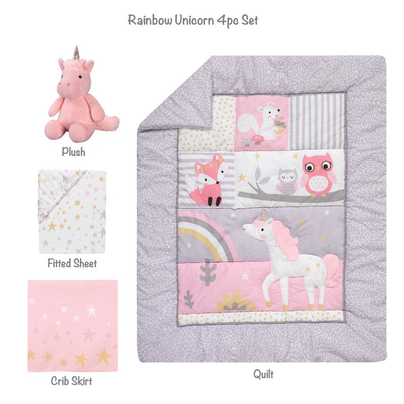 Bedtime Originals Rainbow Unicorn Pink/Purple 4-Piece Baby Crib Bedding Set, 2 of 10