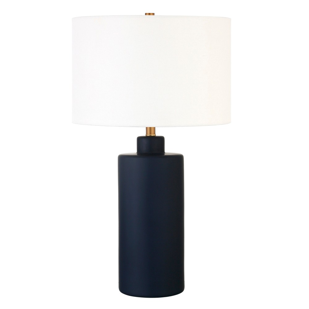 Photos - Floodlight / Street Light Hudson and Canal 25" Tall Ceramic Table Lamp with Fabric Shade Matte Navy/White