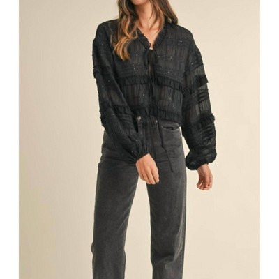 Women's Sequin Front Tie Blouse - MABLE