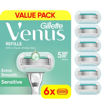 Venus Extra Smooth Sensitive 5-Blade Women's Razor Blade Refills - 6ct: Whole Body, All Hair Types, Sensitive Skin