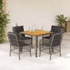 vidaXL 5 Piece Patio Dining Set - Gray Poly Rattan with Cushions - Acacia Wood Table - Ideal for Garden, Backyard, Patio - Removable Covers - 2 of 4