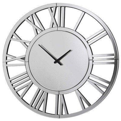 GlasFlength Wall Clocks Octagonal Mirror Gemstone Roman Numeral Modern Decor Elegant Design for Living Spaces, Silver, 23.6"*23.6"*23.6"