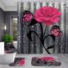 4 Pcs Pink Rose Bathroom Set, Shower Curtain with Rugs and 12 Hooks Shower Curtain Size:71"x71" W - 4 of 4