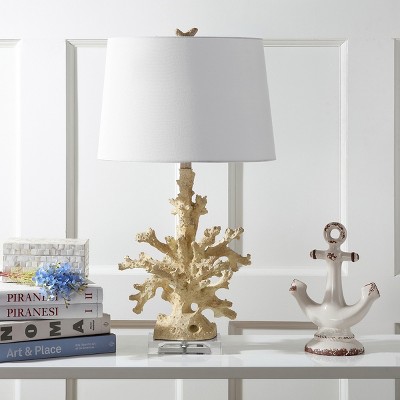 Cream Coral Branch Table Lamp Set with Cotton Shade