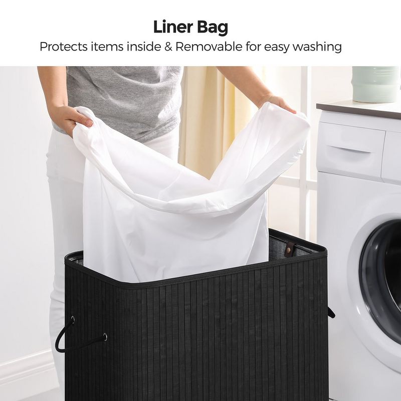 SONGMICS Laundry Hamper with Lid Bamboo Laundry Basket with Liner Bag, 4 of 8