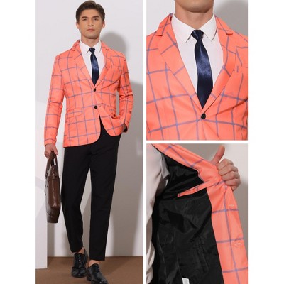 Lars Amadeus Men's Notch Lapel Two Button Contrasting Color Plaid Sports Coat Orange Red Small — фото 3