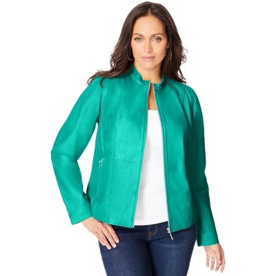 Jessica London Women's Plus Size Zip Front Leather Jacket