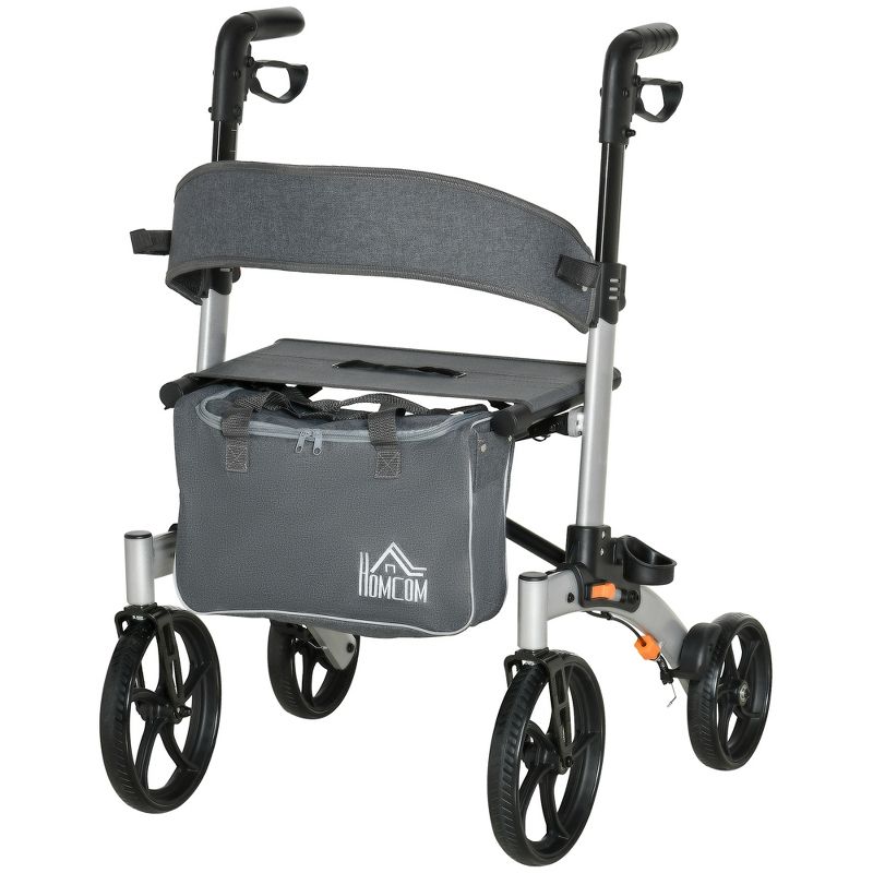 HOMCOM Aluminum Rollator Walker for Seniors and Adults with 10'' Wheels, Seat, Backrest, Folding Upright Walker w/ Adjustable Handle Height, 4 of 7