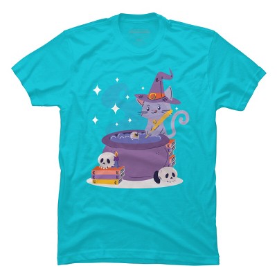 Men's Design By Humans Halloween Kitty Cauldron By machmigo T-Shirt