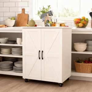 Homy Casa Kitchen Storage Cabinet with 8 Removable Bins and Rolling Wheels for Pantry or Coffee Corner, White - 1 of 4