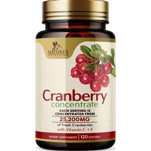 Cranberry Concentrate Extract Supplement for Women & Men + Vitamin C - 25,000mg Formula for Urinary Tract Health Support - 120 Capsules - 1 of 4