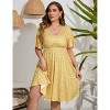Women's Plus Size Boho Floral V Neck Ruffle Short Sleeve Dress Elastic High Waist A Line Dress - 4 of 4