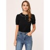 INSPIRE CHIC Women's Summer Peter Pan Collar Contrast Trim Puff Short Sleeve Blouse - 2 of 4