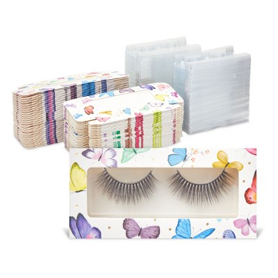 Okuna Outpost 100 Pack Empty Eyelash Boxes with Trays, False Lash Holder Case, Pastel Butterfly