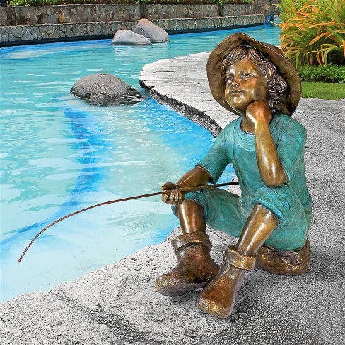 Design Toscano Fish Wish Fisherboy Cast Bronze Garden Statue : Target