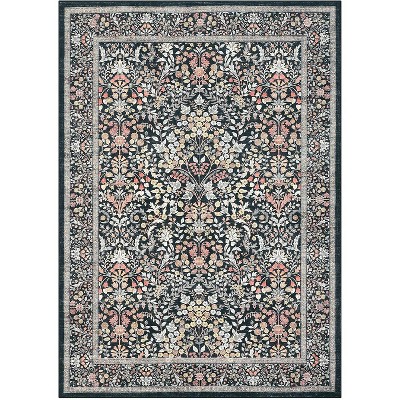 Farmhouse Floral Washable Rug, Non-Slip Low Pile Indoor Carpet for Living Room, Bedroom, Dining Room, Nursery