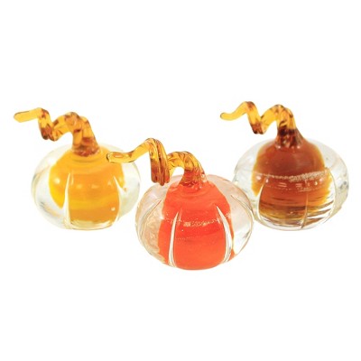 Fall 1.5" Mini Glass Amber Pumpkins Thanksgiving Set Of Three  -  Decorative Figurines