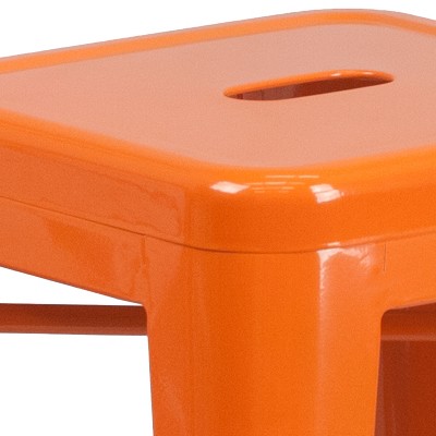 24'' Orange Metal Backless Counter Height Stool