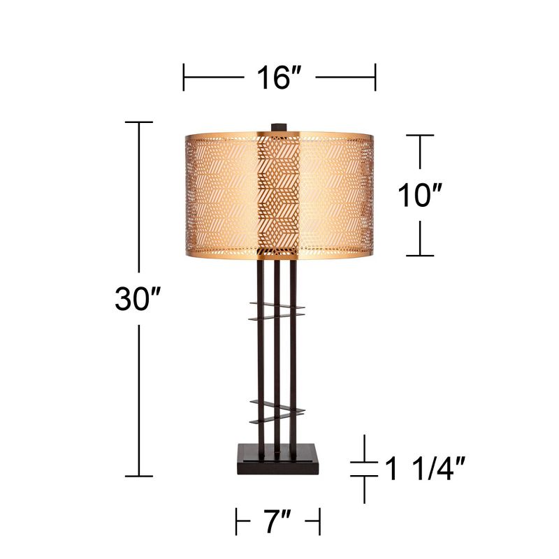 Possini Euro Design Deborah Modern Mid Century Table Lamp 30" Tall Black with USB Charging Port Gold Metal Double Drum Shades for Living Room Desk, 4 of 10