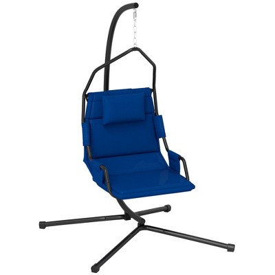 Outsunny Hammock Swing Chair with Stand and PA Coating Oxford Fabric Cushion, Steel Frame Hanging Swing Chair for Indoor and Outdoor