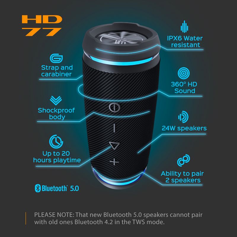 Treblab HD77 Ultra Premium Outdoor Rugged IPX6 Water Resistant Wireless Speaker - Black (HD77-B), 2 of 5