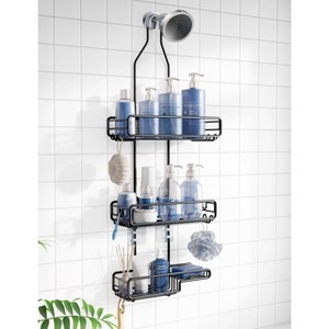 Aoibox Adjustable Overhead Shower Caddy with Extra Large Storage Shelf for Tall Shampoo Bottles and Soap Holder, Rustproof - 1 of 4