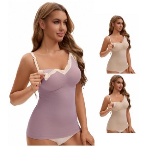 INSPIRE CHIC Women's 3 Pcs Lace V Neck Pregnancy Cami with Built-In Bra Maternity Nursing Tank Top for Breastfeeding - 1 of 4