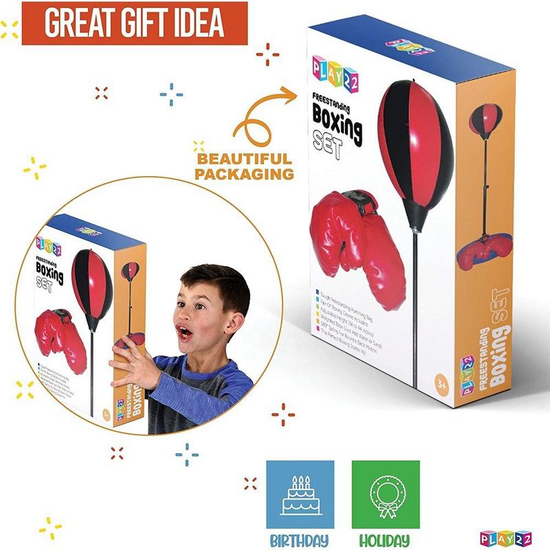 Kids Boxing Set - Kids Boxing Gloves and Punching Bag - Kids Punching Bag with Adjustable Stand & Pump - Play22USA, 2 of 10