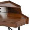 Corner Vanity Makeup Desk with Tri-Folding Mirror and LED Lights, Walnut Dressing Table with Stool and Storage for Small Spaces-Cuddlewood - 3 of 4