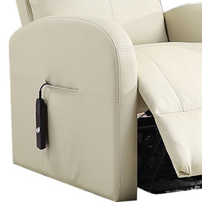 Beige 28'' PU Leather Swivel Recliner with Lift and Wood Accents