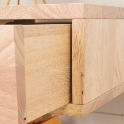 Natural Wood 1-Drawer C-Shaped End Table