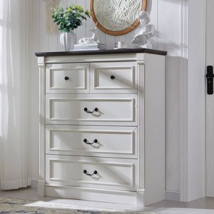 Mastgoal 46" Farmhouse Dresser with 5 Drawers, Rustic Wood Closet Storage with Roman Column for Bedroom - 1 of 4