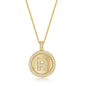 Bella Silver Sterling Silver Micro Pave Circle 18" Pendant Necklace - Available Colors: Silver, Gold - 1 of 2