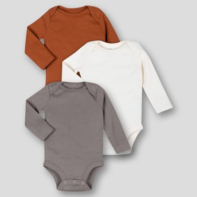 Lamaze Baby 3pk Organic Cotton Earthtone Solid Long Sleeve Bodysuit - Taupe/Brown/Cream