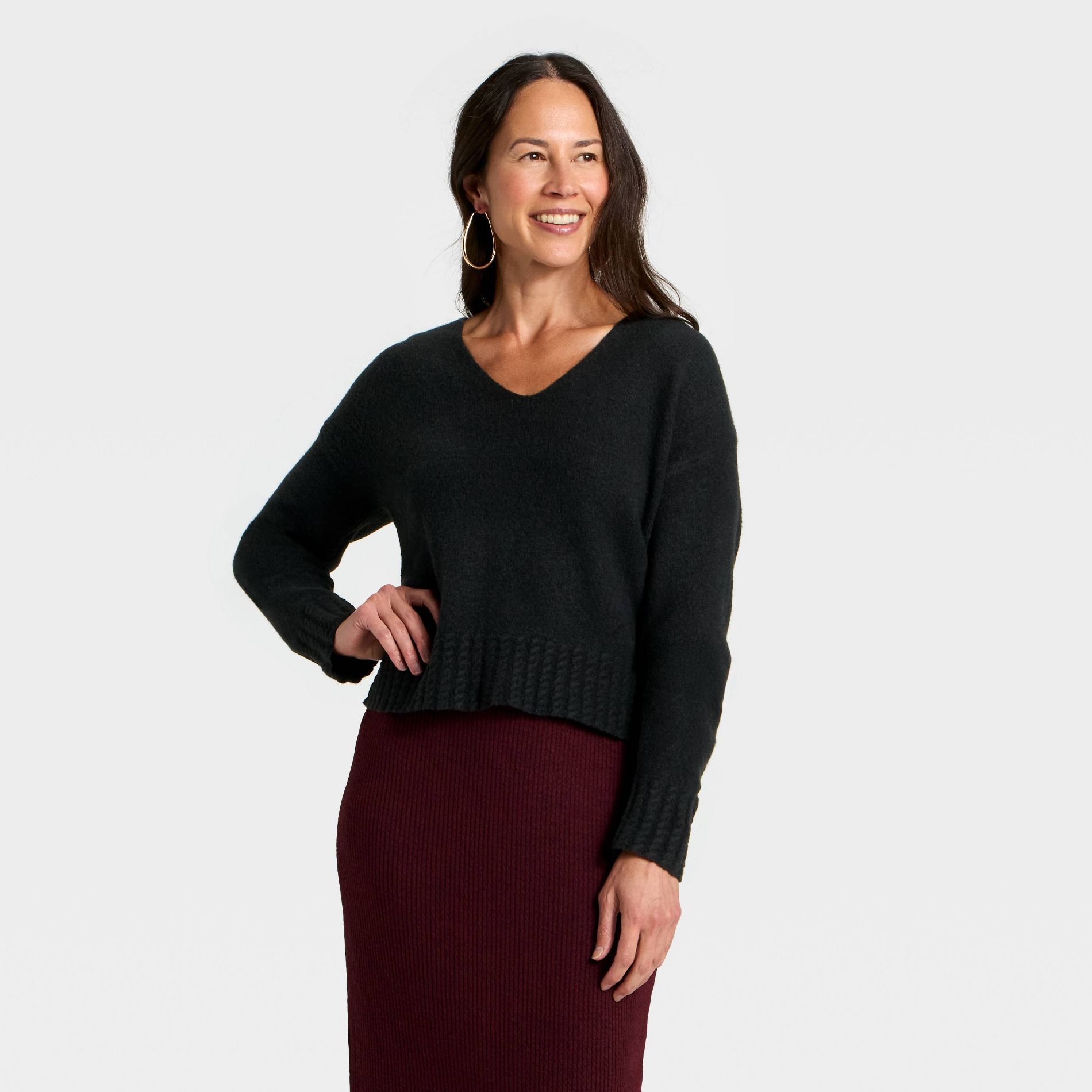 Women's Cable Trim V-Neck Pullover Sweater - Universal Thread™